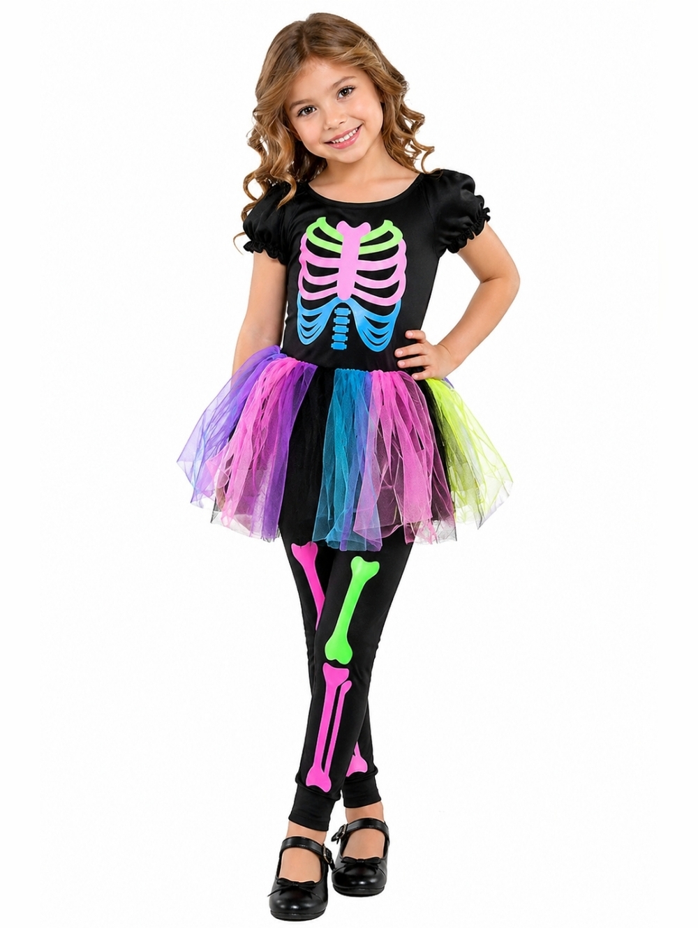 Glow Skeleton Tutu Costume Set Girls XL 9-10 Halloween Outfit #1005